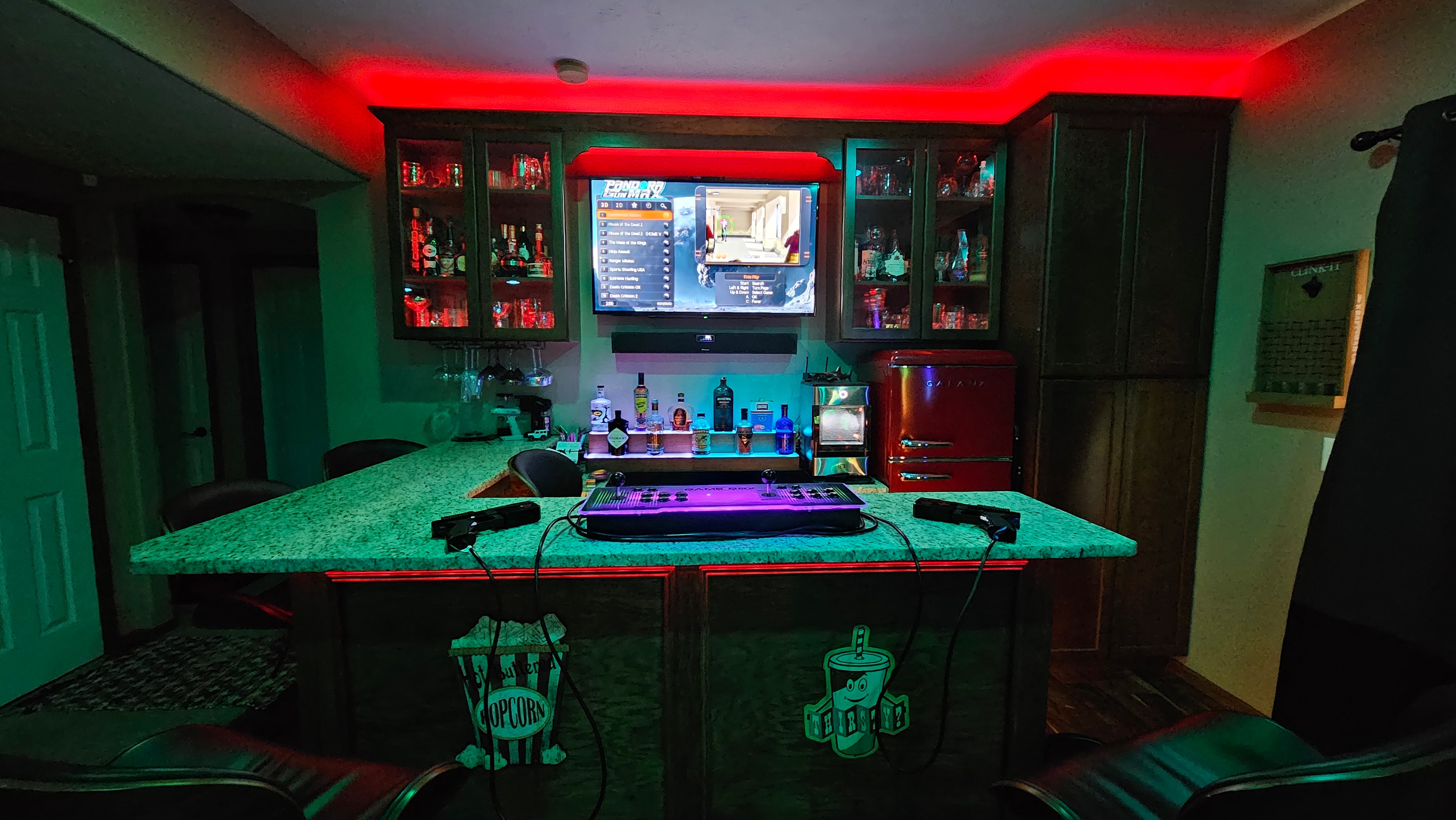 Home bar  with illuminated arcade control panel
