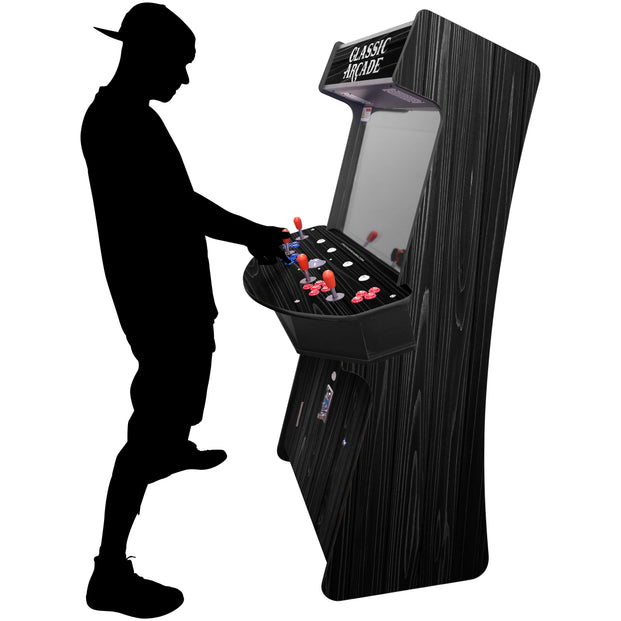 Silhouette playing Dark Gray wood-grain 4-player Slim Stand-up Arcade Game
