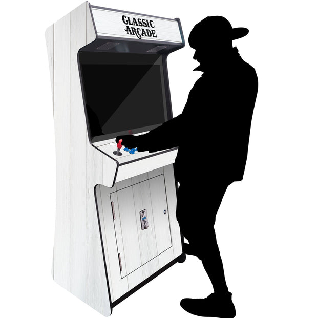 Silhouette Of Person At White Wooden Arcade