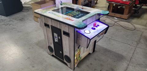 Wood-grain cocktail arcade machine