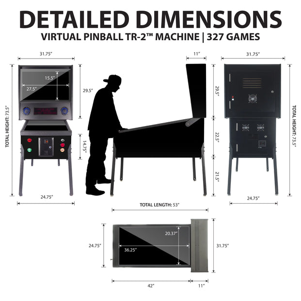 Detailed Dimensions TR2 Virtual Pinball Machine 