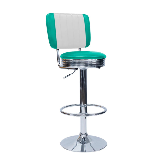 Teal Retro Adjustable Bar Stool with Backrest