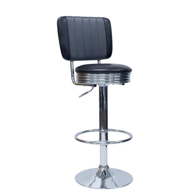 Black Retro Adjustable Bar Stool with Backrest