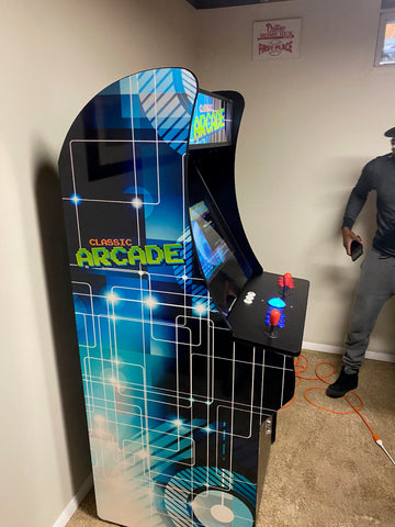 Classic Arcade Machine With Blue Graphics